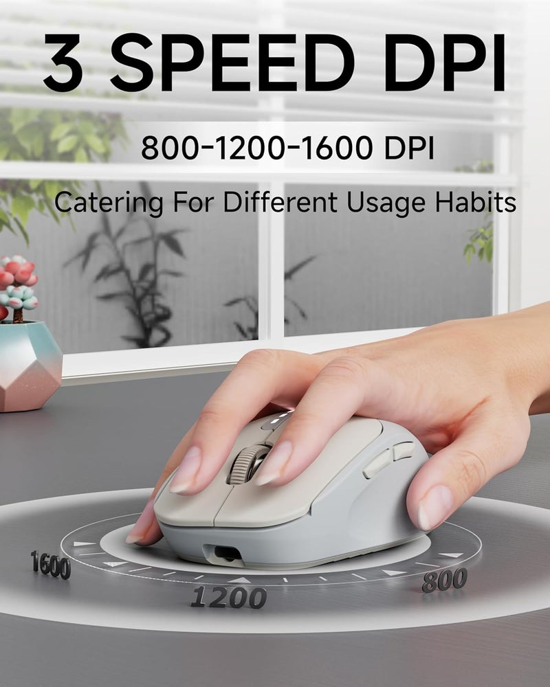 SEUNKWANG EWEADN Q5 Wireless Mouse, Bluetooth & 2.4G Quiet Computer Mouses with 1600 DPI, Battery Level Display, Ergonomic Office Mouse,6 Button Portable Cute Cordless Mice for Laptop/PC/Mac- Grey - Image 5